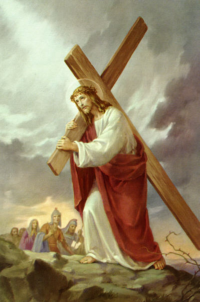 The Carrying of the heavy wooden Cross to Calvary